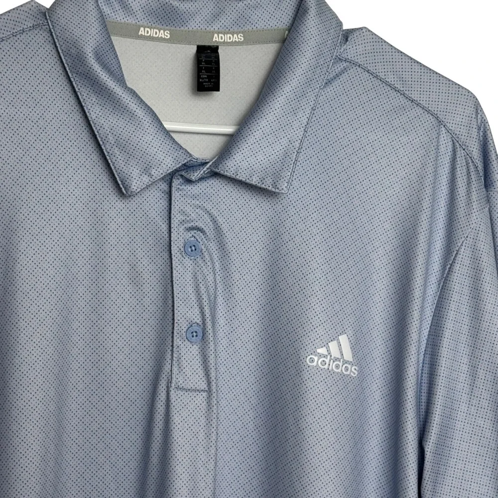 Adidas Golf Mens Polo Shirt Light Blue Heathered Dot Print Size XL Preppy Casual